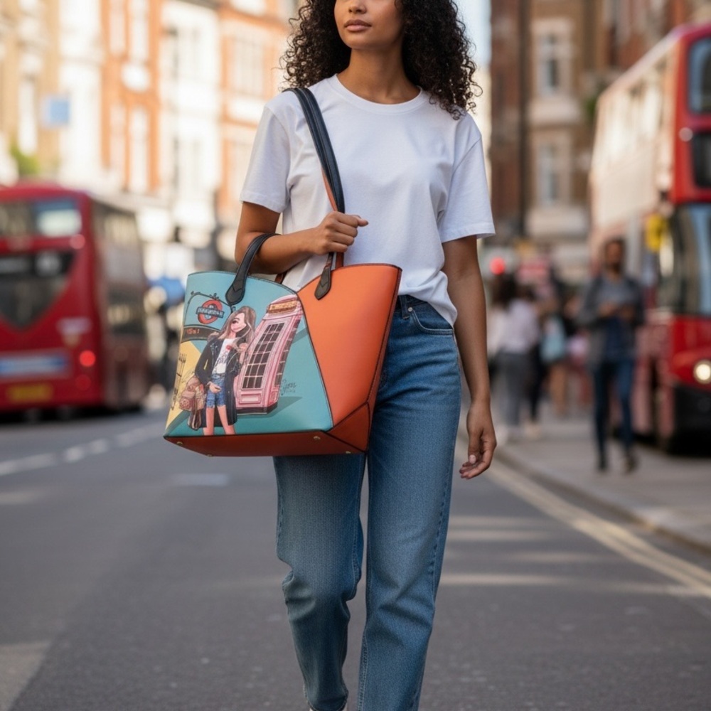 Nikky by Necole Lee Woman Graphic Print Tote Bag and wristlet in Teal & Coral - Picture 4 of 6